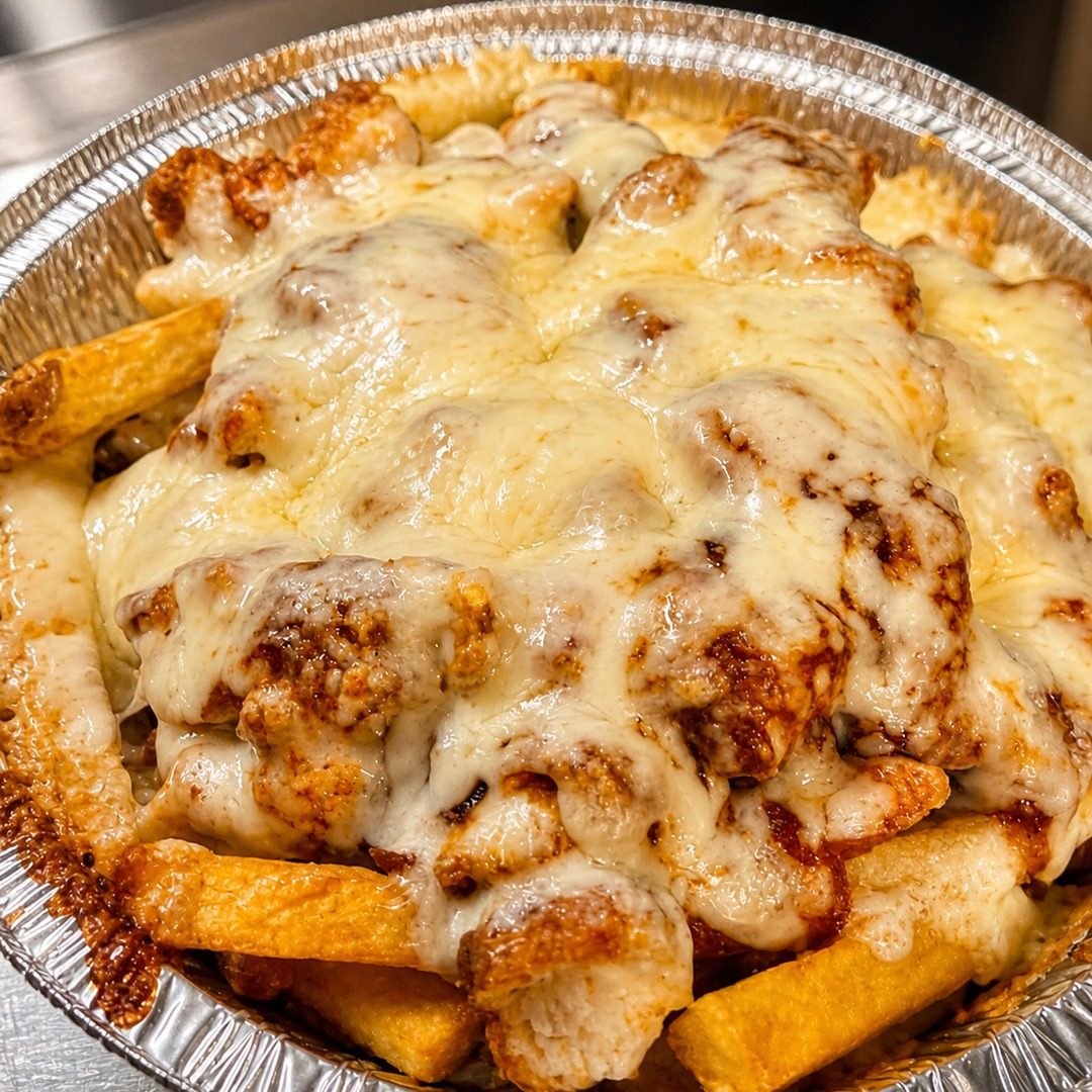 Loaded parmesan fries with melted cheese