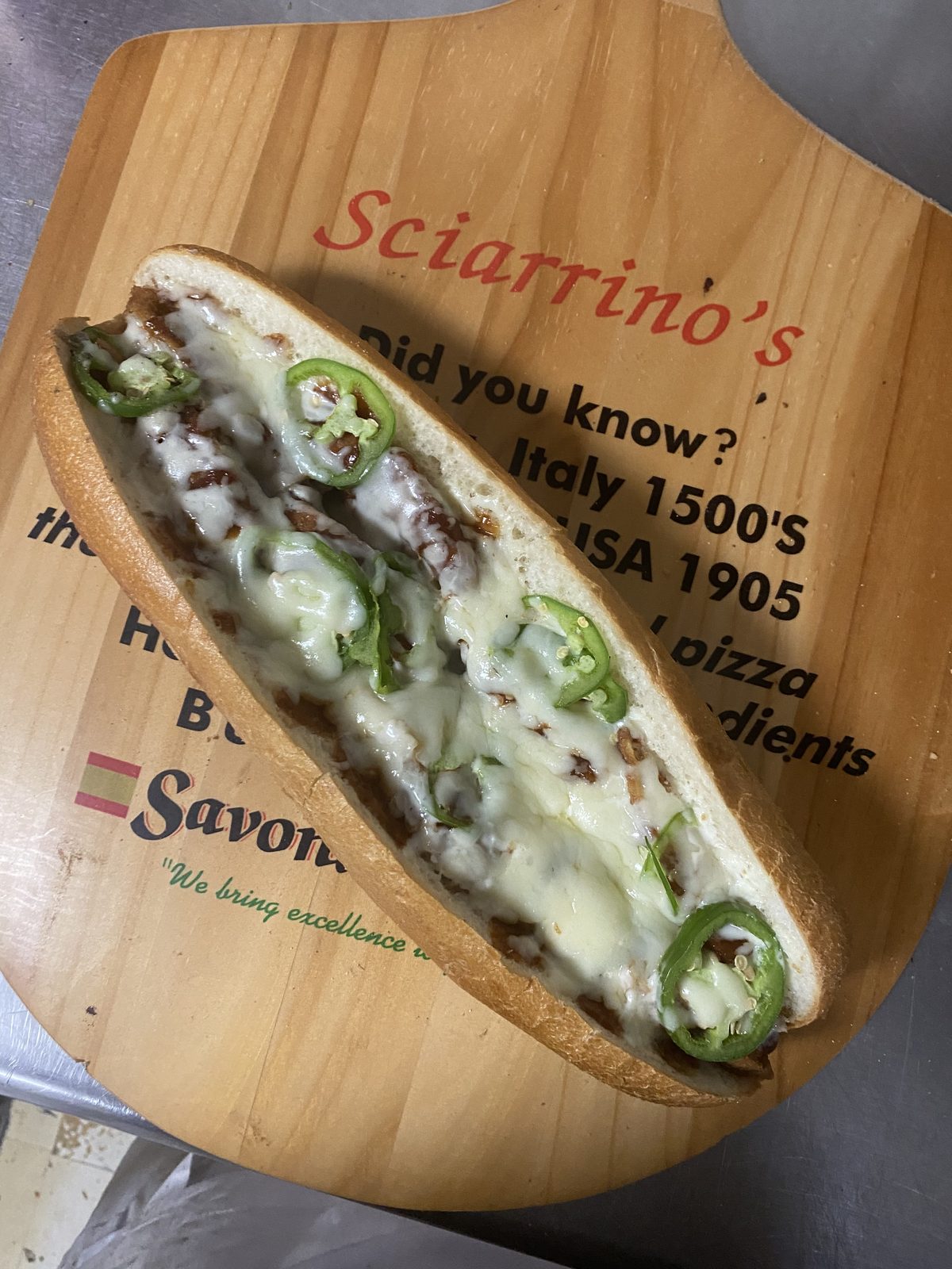 Ranchero hot sub with steak, melted cheese, and jalapeños